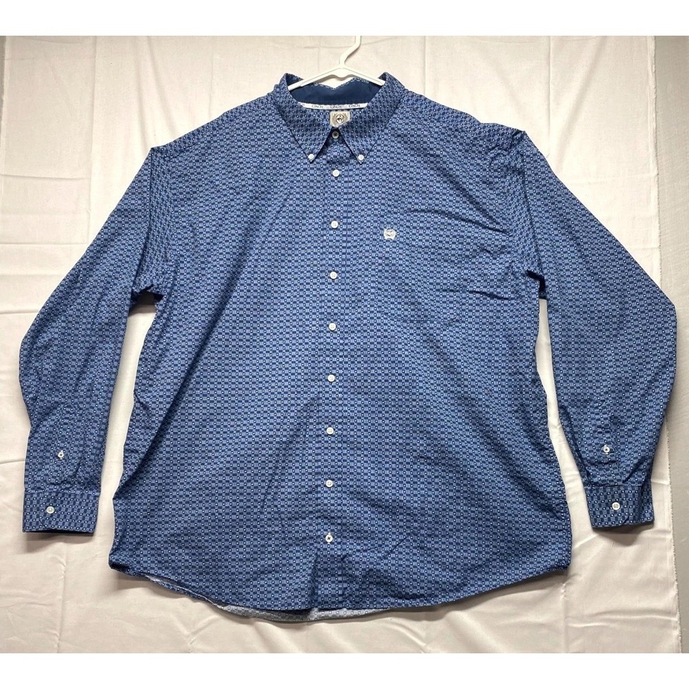 Cinch Western Shirt Men 3XL Blue Geometric Print Cotton Long Sleeve Casual Wear